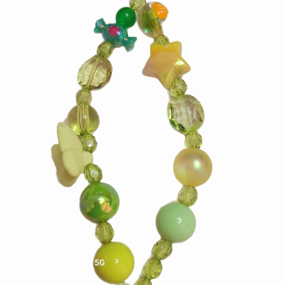 Fashion Jewelry Bear Beaded Keychain Green and Yellow Acrylic OSFM - Picture 4 of 7